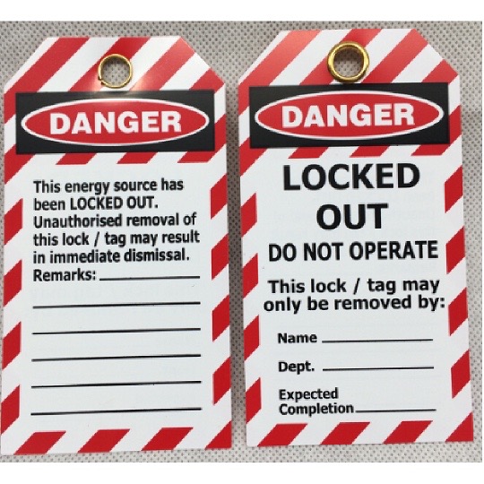 Sign “DANGER (Red/White) Locked Out - Tag Pkt 25” 80x145mm PVC