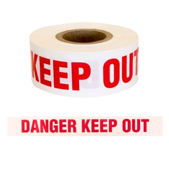 75mm x 250m “Danger Keep Out” Tape Red Letters On White