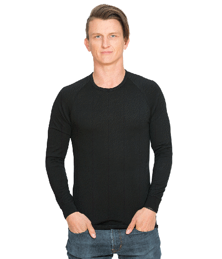 Black Merino Long Sleeve Round Neck Top