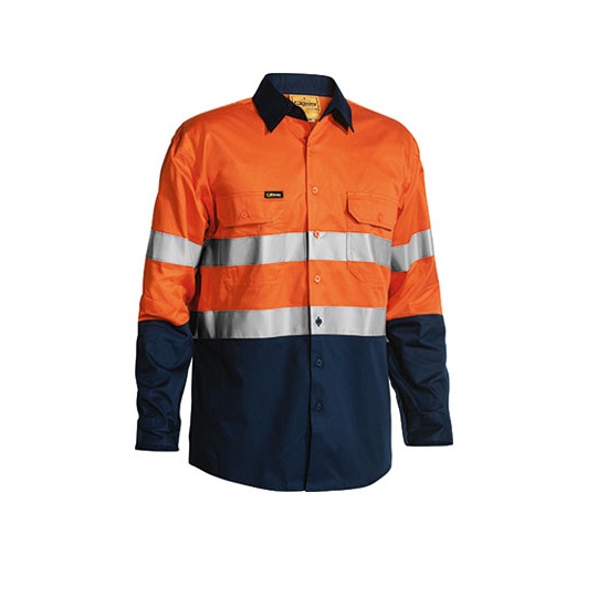 Bisley Hi-Viz Vented Shirt - Orange/Navy - Large