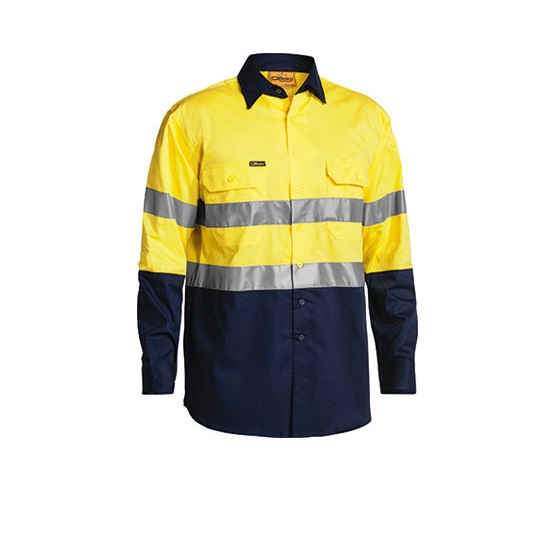 Bisley Hi-Viz Vented Shirt - Yellow/Navy - XLarge