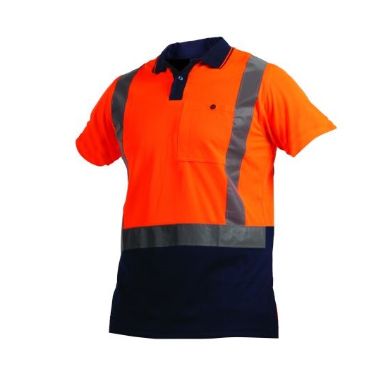 Polo Shirt Short Sleeve Hi-Vis - Orange/Navy - XLarge