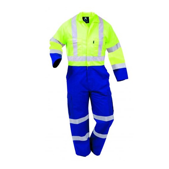 Overalls Hi-Vis Polycotton - Fluro Yellow/Royal Blue