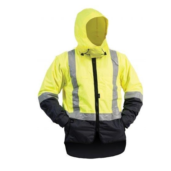 Bison Stamina Lined Vest With Hood & Zip Off Sleeves Day/Night - Yellow/Navy