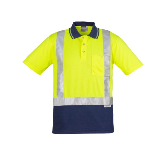 Syzmik Mens Hivis Spliced Polo Short Sleeve - Yellow/Navy