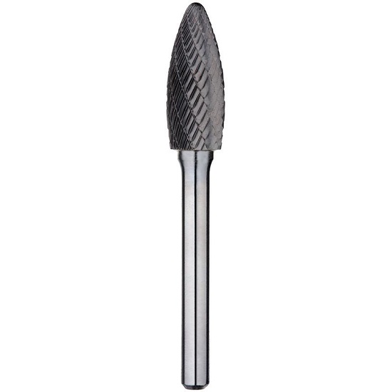 12.70mm (1/2”) x 31.80mm (1-1/4”) x 6mm Shank Flame Double Cut Carbide Burr