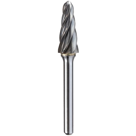 12.70mm (1/2”) x 28.60mm (1-1/8”) x 6mm Shank Ball Nose Taper Aluminium Cut Carbide Burr