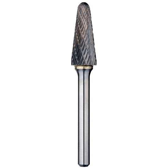 12.70mm (1/2”) x 28.60mm (1-1/8”) x 6mm Shank Ball Nose Taper Double Cut Carbide Burr