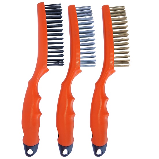 3pce 254mm Wire Brush Set 4 x 16 Row PP Handle - SP Tools