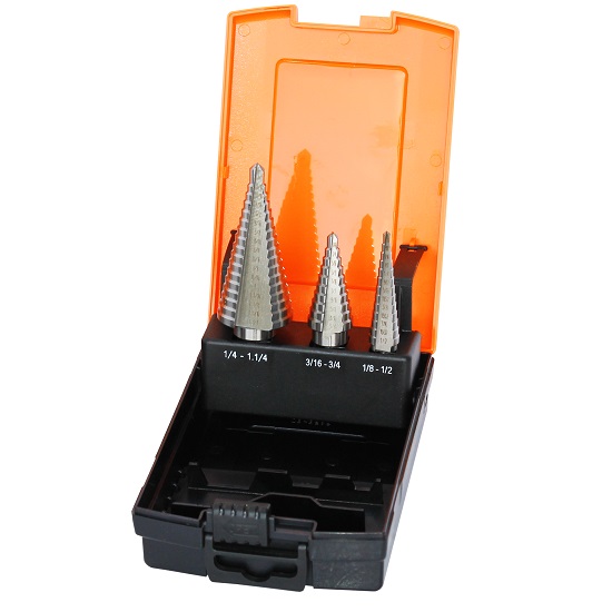 3pce Imperial Step Drill Set M2 1/8” to 1/2” - SP Tools