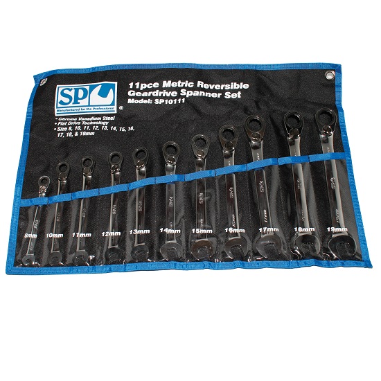 11pce Geardrive Reversible Spanner Set - Metric - SP Tools