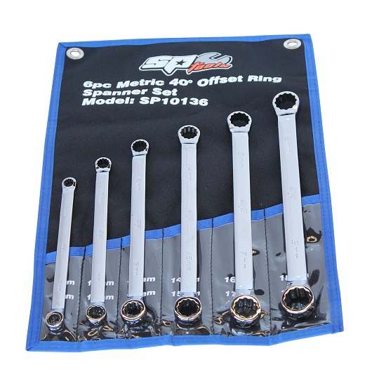 6pce 40deg Offset Ring Spanner Set - Metric - SP Tools