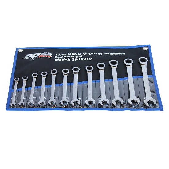 12pce Geardrive Flat Ring and Open End Spanner Set - Metric - SP Tools
