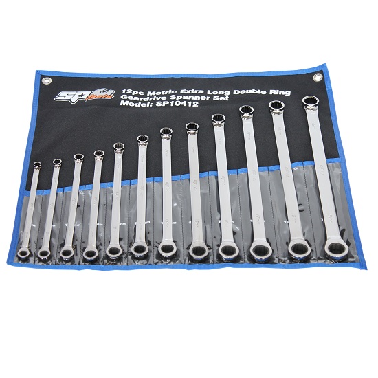12pce Extra Long Double Ring Geardrive Spanner Set - Metric - SP Tools