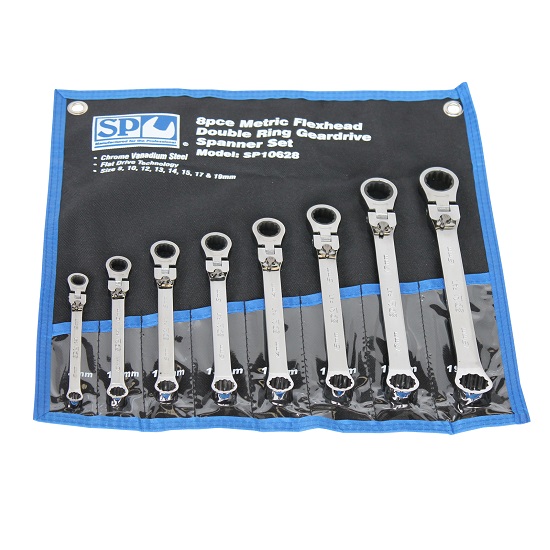 Flexhead Double Ring Geardrive Spanner Set - Metric - SP Tools