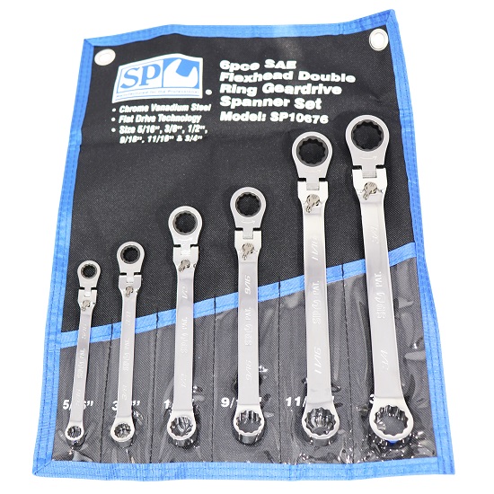 6P Flexhead Double Ring Geardrive Spanner Set - Imperial - SP Tools