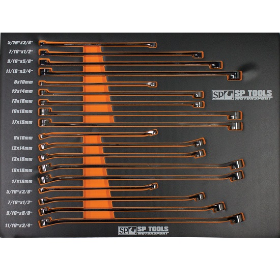 18pce Eva MotorSport Flat Ring Spanner Tool Kit - Metric/Imperial - SP Tools