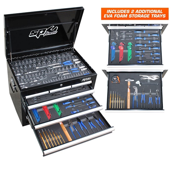218pce Metric/Imperial Tool Kit In Custom Black Tool Box + Bonus EVA Foams - SP Tools