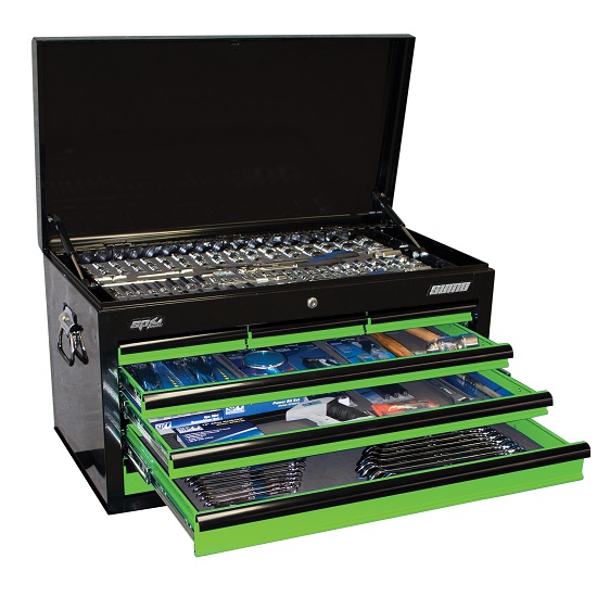 406pce Metric/Imperial Tool Kit In Sumo 7 Draw Black/Green Tool Box - SP Tools