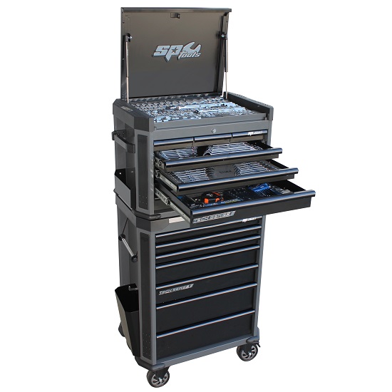 296pce Tool Kit In Dimond Black Tool Box + Roller Cabinet - SP Tools