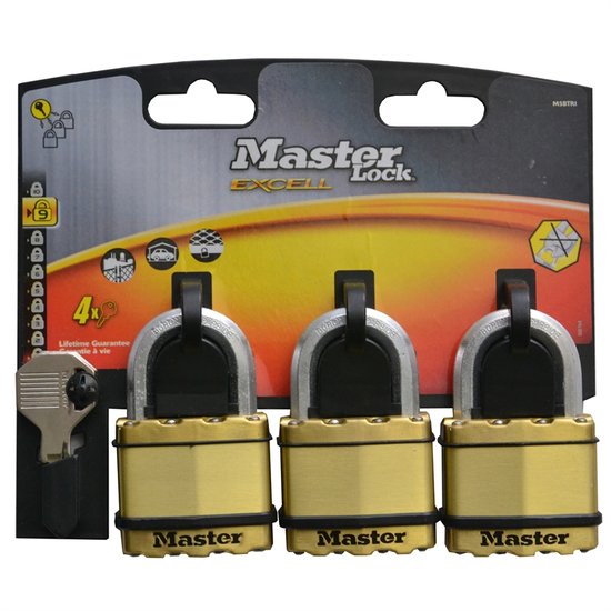P/LOCK EXCELL BRASS 50MM 3PK