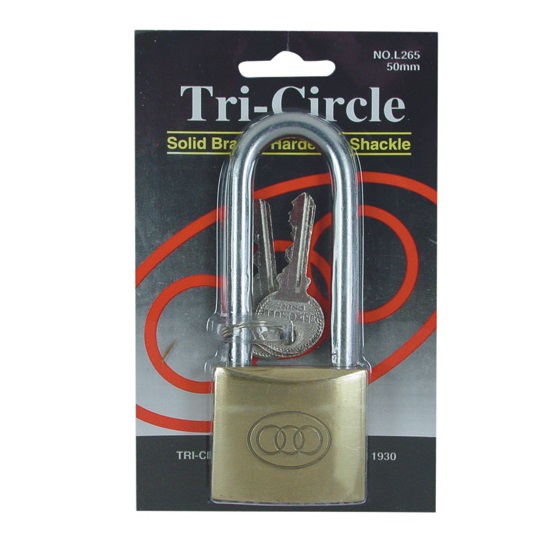 32mm TRI-CIRCLE BRASS PADLOCK - LONG SHACKLE