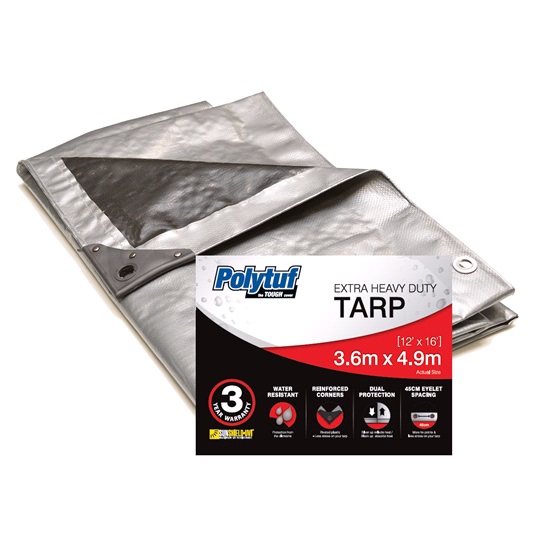 3.6m x 4.9m Silver Black Polytuf Extra Heavy Duty Tarp