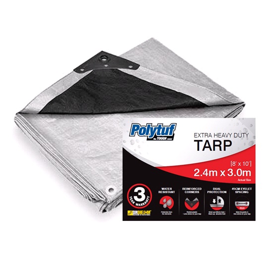 2.4m x 3.0m Silver Black Polytuf Extra Heavy Duty Tarp