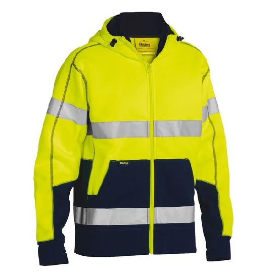 Bisley Hi-Vis Taped Fleece Hoodie - Yellow/Navy