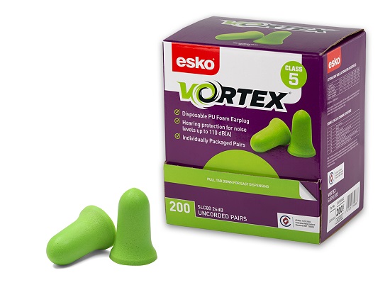 200box Esko Vortex Earplugs Class 5 Green Uncorded